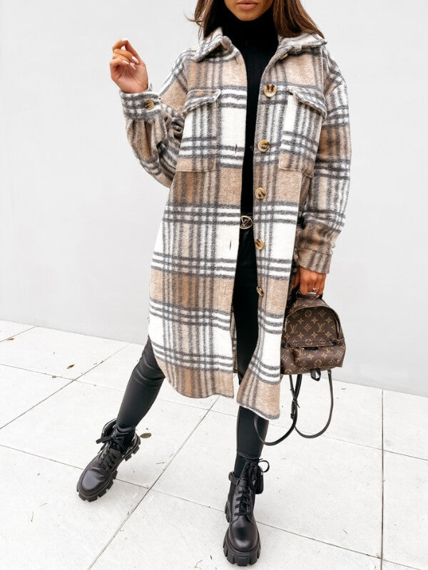 Mila - Cozy Plaid Flannel Long Jacket