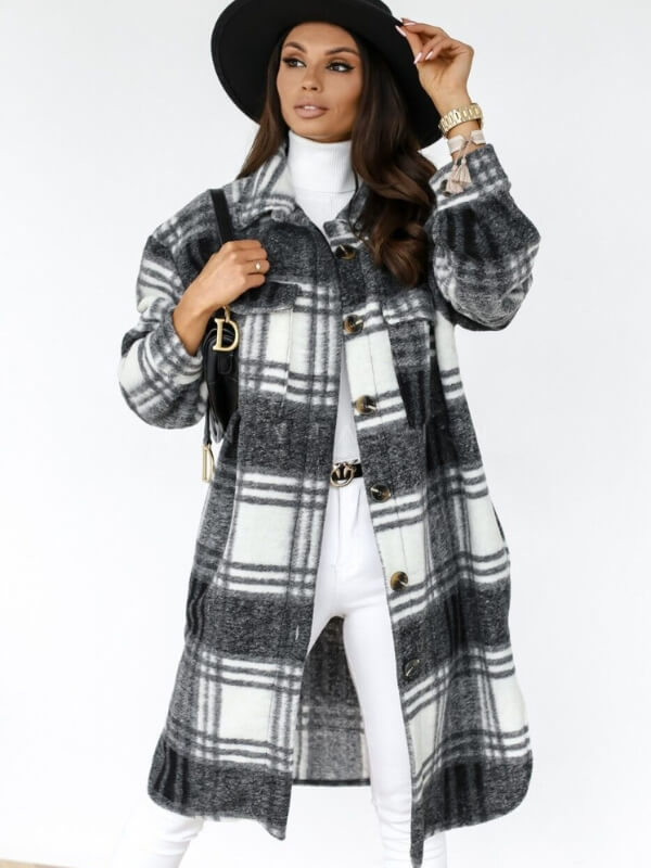 Mila - Cozy Plaid Flannel Long Jacket