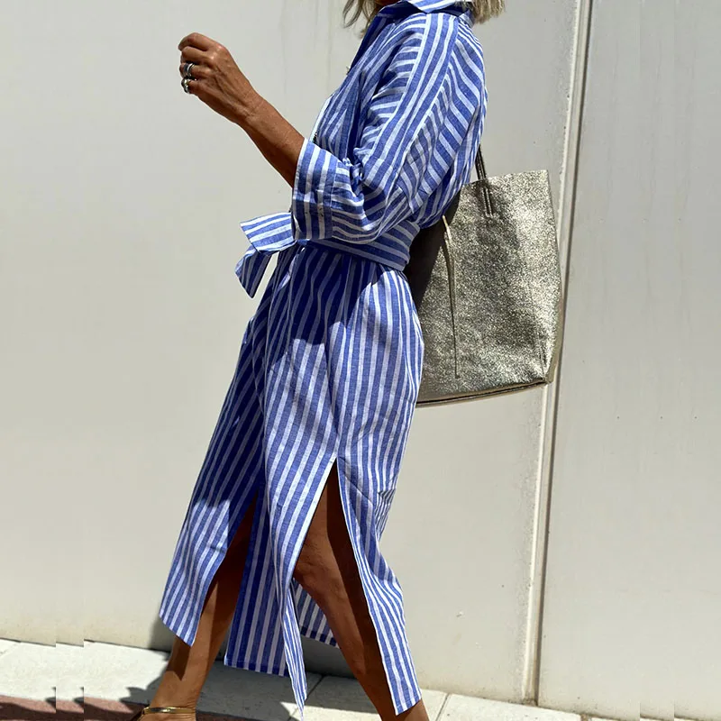 Nora - Elegant striped shirt dress