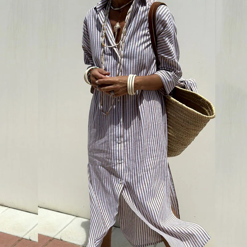 Nora - Elegant striped shirt dress